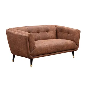 Fantezi kanepeler moda Modern hakiki deri kahverengi renk tepeli Chesterfield kanepe ve Loveseat Set mobilya