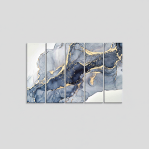 Modern Abstract <b>Blue</b> and Gold Fluid Ink Printed <b>Canvas</b> Artwork,SET OF 5 <b>CANVAS</b> - Product Image 2
