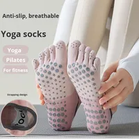 Chaussettes de sport professionnelles pour femmes, cinq doigts, yoga, pilates, tricot fines, antibactériennes, semelles en silicone antidérapantes, logo