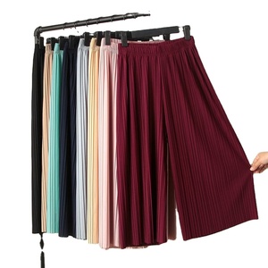 Pantalones Anchos Plisados de Cintura Alta para Mujer, Estilo Coreano, Talla Única, Color Negro, Chifón, Estilo Casual - Product Image 1