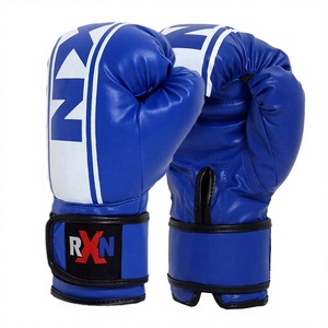 Gants de boxe RXN bleus et blancs en cuir PU avec fermeture Velcro et sangle de poignet réglable pour adultes, entraînement d'arts martiaux - Product Image 1