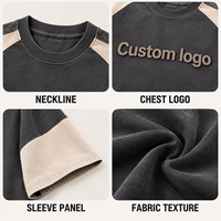 T-shirt personnalisé vintage délavé à blocs de couleur avec manches raglan pour homme, logo en relief, idéal pour les marques de streetwear et la vente en gros de vêtements