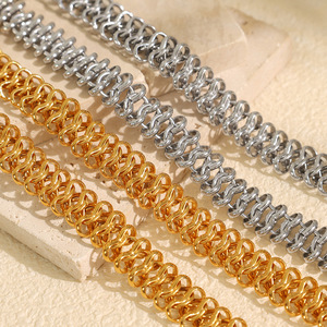 Chunky <b>Bracelet</b> And Necklace <b>Set</b> Zinc Alloy Chain Design Unisex Fashion Jewelry Gift - Product Image 2