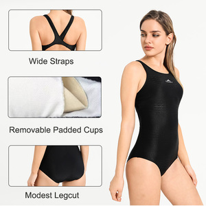 Maillot de bain de course pour femmes Noir Une pièce Sans manches Dos nu Bretelles larges Séchage rapide Grande taille Anti-UV Écologique - Product Image 2