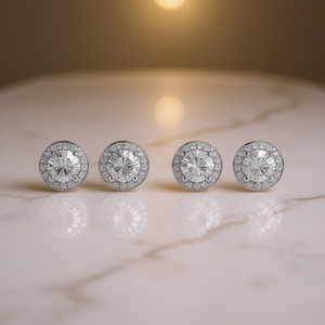 Boucles d'oreilles classiques en or blanc avec diamants ronds taille brillant, couleur G, diamants naturels, bijoux de mariage pour femmes - Product Image 2