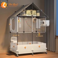 Grande cage à perroquets en fil de fer massif thermolaqué, avec roulettes verrouillables, conception anti-évasion, protection anti-éclaboussures, poulie, style villa, pour usage domestique
