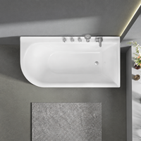 Baignoire d'angle avec robinet mural et douchette à main pour installation murale, 170 cm, en acrylique, pour gaucher, baignoire à immersion