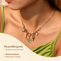 Collier en émail dopamine coloré plaqué or 18 carats en acier inoxydable avec breloques trèfle, rose, perle, feuille, cœur hawaïen, fleur