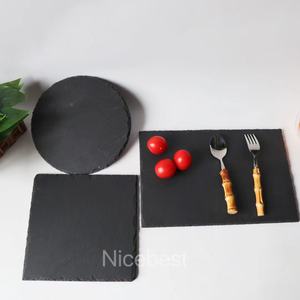 Plato de pizarra negra con borde Natural, bandeja para servir comida, queso, aperitivos, postres y pizarra - Product Image 4