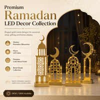 Décoration LED OEM en gros pour le Ramadan, croissant de lune en métal doré, décoration d'intérieur, présentoir de table pour l'Aïd