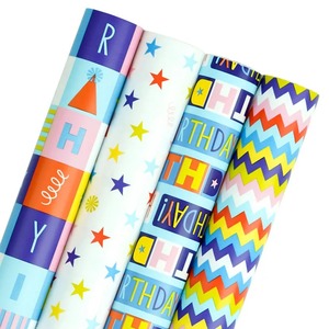 Custom Eco-Friendly Birthday-Themed <b>Wrapping</b> <b>Paper</b> Roll Stars Zigzags Letters Art Digital Printing Compatible Double-Sided - Product Image 1