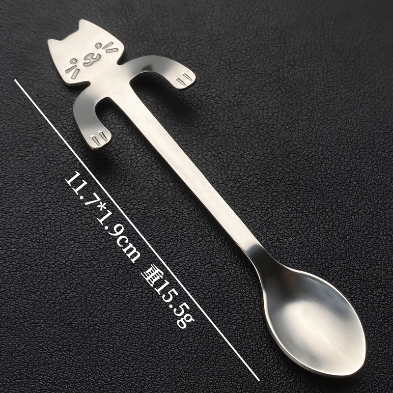 304 Silver [Cat Spoon with Cup-Clinging Frame]