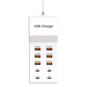 ILEPO 50W Carregador USB Tipo C Adaptador de Carregador USB de 10 Portas Fonte de Alimentação de Estação de Carregamento Rápido Adaptador Hub USB