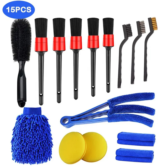 Hot Sales 15Pcs Different Sizes Auto Car Interior Exterior Dashboard Wheel Wash Detailing Brush Kit Set