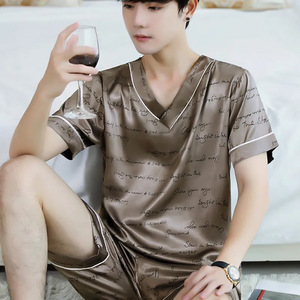 <span class=keywords><strong>Pyjama</strong></span> d'été en soie glacée pour hommes, <span class=keywords><strong>pyjama</strong></span> d'été à manches courtes en soie fine de <span class=keywords><strong>grande</strong></span> <span class=keywords><strong>taille</strong></span> pour hommes, vêtements de maison en soie artificielle, costume deux pièces - Product Image 4