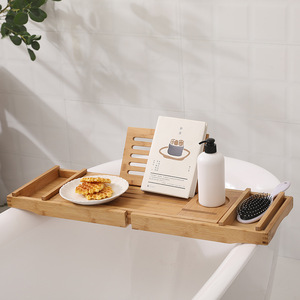 Caddy de bain plateau de petit déjeuner Combo bambou <span class=keywords><strong>baignoire</strong></span> Caddy plateau de <span class=keywords><strong>baignoire</strong></span> avec support pied pliable toboggan tablette <span class=keywords><strong>porte</strong></span>-livre plateau de <span class=keywords><strong>baignoire</strong></span> - Product Image 4
