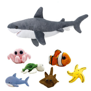 Tiburón azul de peluche grande con varios animales de mar, juguetes de peluche, diseño personalizado, cangrejo, Tortuga, diablo, pez, tiburón suave, conjunto de juguete para bebé - Product Image 2