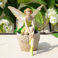 Statue de fée fleur verte fille ange décoration de la maison chambre créative cadeau de fille résine artisanat sculpture en résine figurines de fée