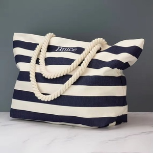 Sac fourre-tout de plage personnalisé vintage surdimensionné en toile noire écologique réutilisable avec poignée en corde de couleur naturelle brodée - Product Image 3