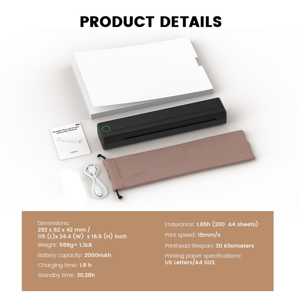 NEWYESポータブルA4サーマルミニプリンタ技術インクレスプリンタ
