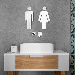 Amovible Acrylique Hommes Femmes Mur Signe Autocollants Salle De Lavage Mur Acrylique <span class=keywords><strong>Miroir</strong></span> Autocollant 3D <span class=keywords><strong>Miroir</strong></span> Public Toilette Acrylique Signe - Product Image 1