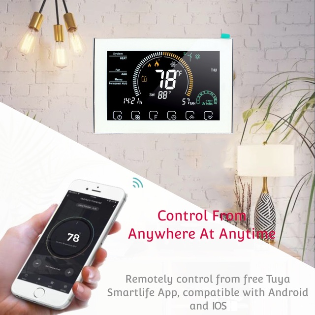 3 Color Option Touch Screen WiFi Smart Thermostat Room Temperature Controller for Heat Pump System