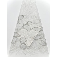 Tissu Jacquard Brocart en Tulle Français Brodé de Dentelle Florale 3D avec Ruban et Paillettes, 5 Yards - Idéal pour Mariages, Textiles de Maison et Vêtements pour Filles