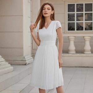 Nuovo Abito Casual in Pizzo Tinta Unita con Orlo Plissettato per Uso Quotidiano - Product Image 5
