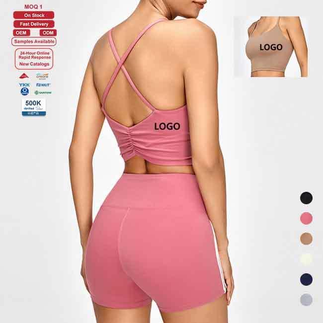 Custom Women Training Wear Yoga Gym Push up Running Bra Top High Support Cross Strap Quick Dry Solid Color Sports Underwear