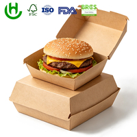 Boîte à hamburger auto-élevable en papier kraft de qualité alimentaire Hongchang, taille personnalisée, résistante à la graisse, emballage portable à emporter, OEM