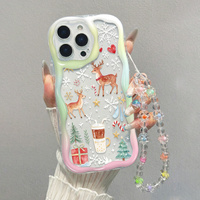 Coque de téléphone portable avec chaîne et motif imprimé cadeau de Noël pour iPhone 16 15 17 18 Pro Max, motif crème, coque arrière