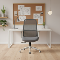 Chaise de bureau ergonomique moderne à dossier mi-haut en maille grise, avec accoudoirs fixes et rotation à 360°, idéale pour le bureau à domicile – Vente directe usine