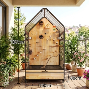 Jaula Panorámica Móvil de Madera Maciza para Cría de Aves Grandes, Periquitos y Agapornis, para Jardín Interior - Product Image 1