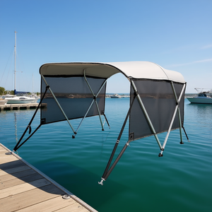 Tendalino Bimini Grigio Chiaro a 3 Archi per Barca, 6'L x 79-84W, con Pareti Laterali in Rete Rimovibili, Poliestere 600D, Telaio in Lega di Alluminio - Product Image 2