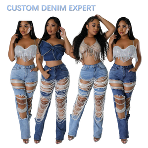 Nuovi <span class=keywords><strong>Jeans</strong></span> Strappati alla Moda <span class=keywords><strong>con</strong></span> Strass Y2K a Vita Alta Elasticizzati <span class=keywords><strong>con</strong></span> Perline per Donna - Product Image 5