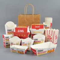 Récipient d'emballage en papier personnalisé pour fast-food Hamburger ondulé à emporter Kraft frites poulet frit rôti boîte avec poignée