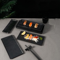 Assiette rectangulaire en mélamine noire de 11 pouces, incassable et écologique, style Japandi