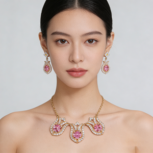 Parure Collier et Boucles d'Oreilles Couronne en Laiton Plaqué Or 18K avec Zircons Roses et Blancs de Qualité AAA pour Femme, Idéale pour Mariage, Fête et Fiançailles - Hengdian - Product Image 3