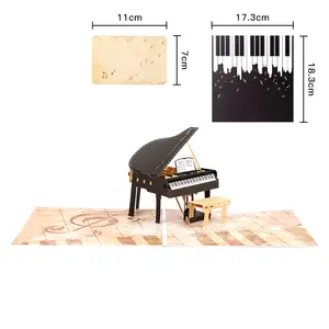 Vente chaude anniversaire Piano créatif merci Thanksgiving salutations à la main impression 3d Pop Up carte d'anniversaire