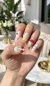 Ongles Press-on Faits Main 10 Pièces Personnalisables Courts Amande Mignons 3D Champignon Cerise Fleur Gelée Kawaii - Product Image 5