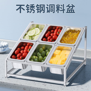 Support à condiments en acier inoxydable, plateau de service divisé en 6 compartiments pour le stockage alimentaire en hôtel - Product Image 3