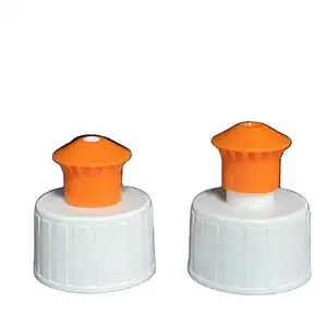 أغطية بلاستيكية جديدة وملونة من المورِّد الصيني أغطية للزجاجات 28/410 مغطاة بدفع قابل للسحب أغطية زجاجات مخصصة للزجاجات