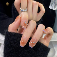 Uñas postizas reutilizables con diseño de flores en relieve 3D y estampado de leopardo en blanco perla brillante para niñas