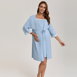 Ensemble <span class=keywords><strong>de</strong></span> robe <span class=keywords><strong>de</strong></span> nuit et <span class=keywords><strong>de</strong></span> pyjama d'allaitement pour femmes enceintes, 95% viscose, 5% élasthanne, 3 pièces, bordure en dentelle, respirant - Product Image 4
