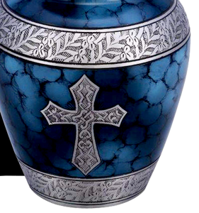 Blue Cross Memorial Cremation <b>Urn</b> for Human Ashes <b>Large</b> Adult Metal Funeral <b>Urn</b> with Velvet Bag Decorative Keepsake - Product Image 3