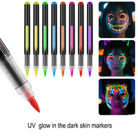 Ensemble de stylos à tatouage à pointe fine à séchage rapide imperméable à base d'eau respectueux de la peau UV qui brille dans le noir (8 couleurs) Marqueur artistique