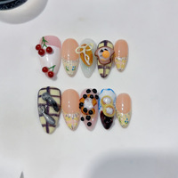 100% faits à la main, 10 pièces, faux ongles en acrylique, gel artificiel, à presser, vente en gros, amande, 3D, longue durée