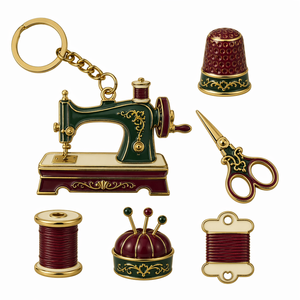 Portachiavi in Metallo Personalizzato a Tema Macchina da Cucire Vintage, Smalto Duro, Souvenir Artigianale Retrò per Sarti e Appassionati di Cucito - Product Image 1