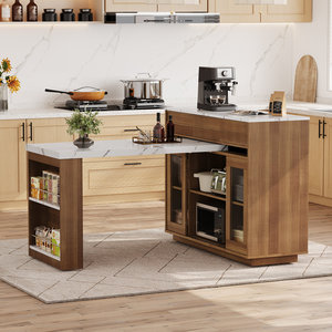 Îlot de cuisine moderne SENYU en bois avec plateau en marbre, rangement multifonctionnel et station à café intégrée - Product Image 5