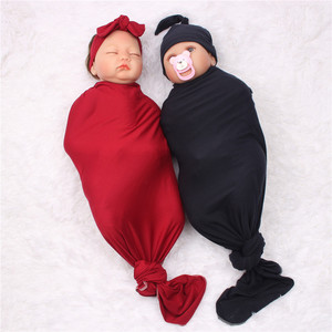Comoda fasciatura per neonati con fascia per la testa Set di Beanie per bambini panno <span class=keywords><strong>Swaddle</strong></span> per prevenire movimenti improvvisi Set regalo per neonati - Product Image 5